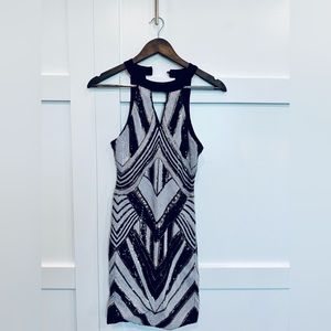 1920’s style black white gold sequin bodycon mini dress